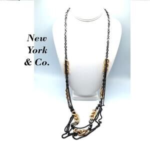 New York & Co. Long Chain Necklace, Gunmetal Grey and Gold Links, 4 Strands, 39"